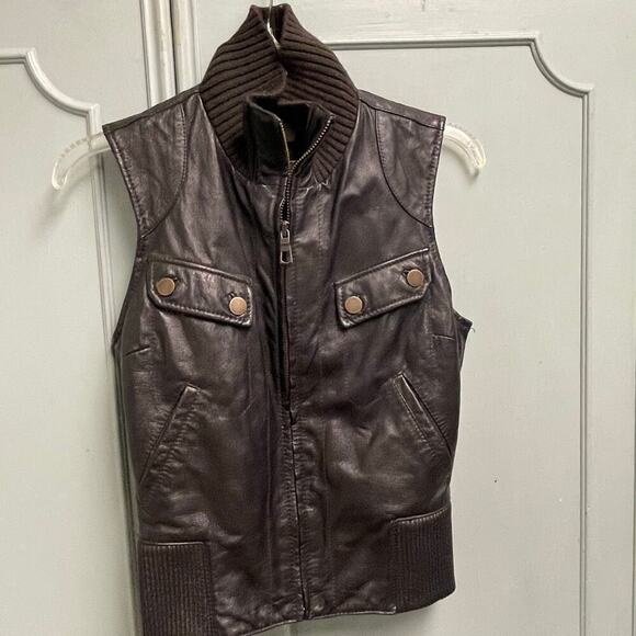 June Black Leather Moto Vest Size XS Womens Full Zip Ribbed - Picture 9 of 10